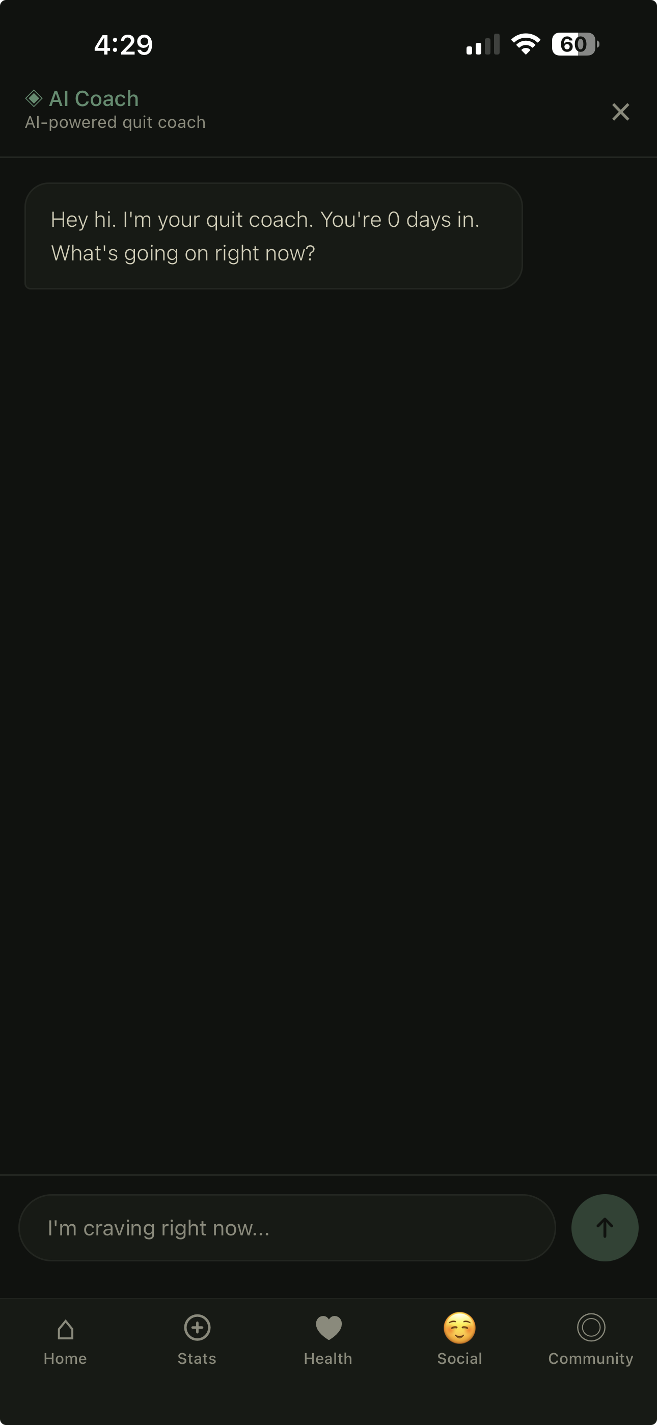 AI Coach — personalized quit coaching chat with craving support