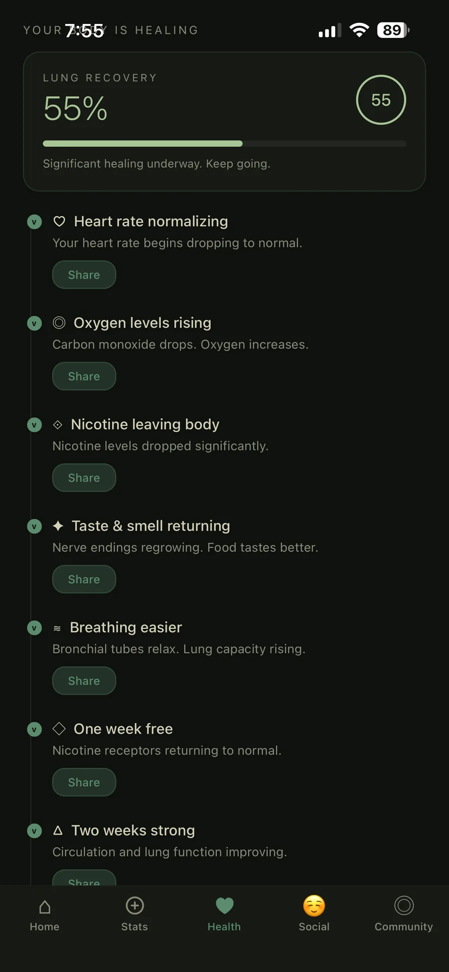 ClariLung health recovery screen