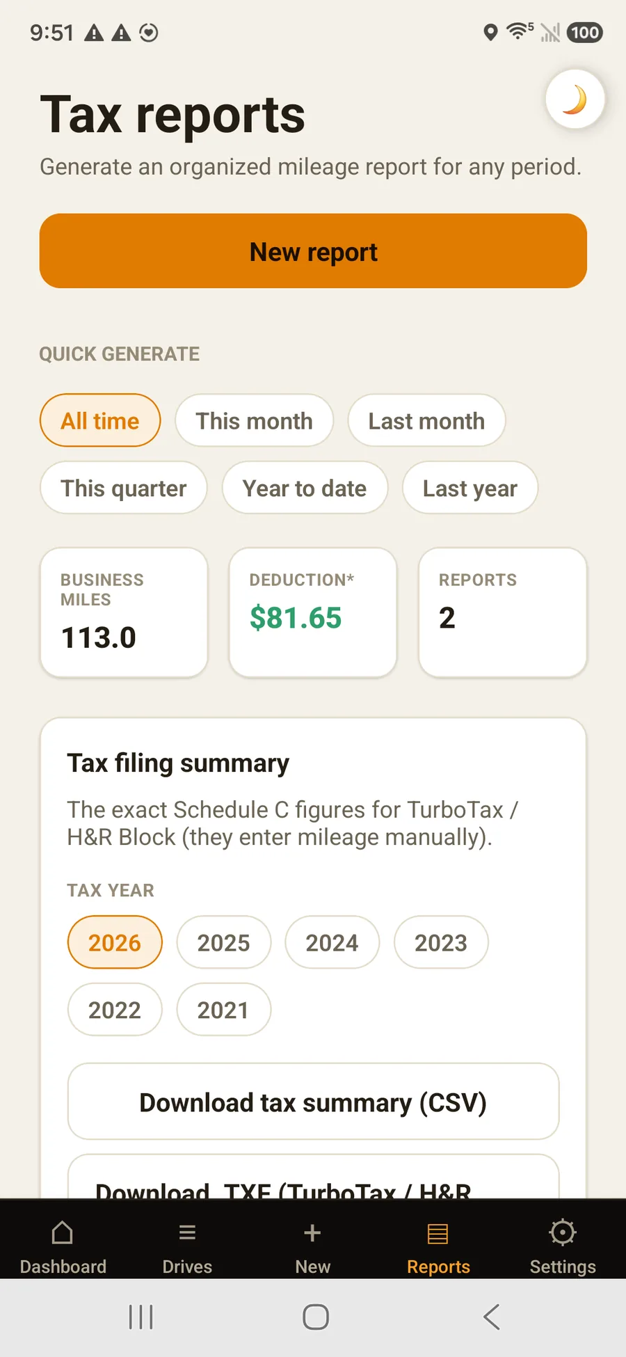 OdometerIQ IRS-ready mileage report