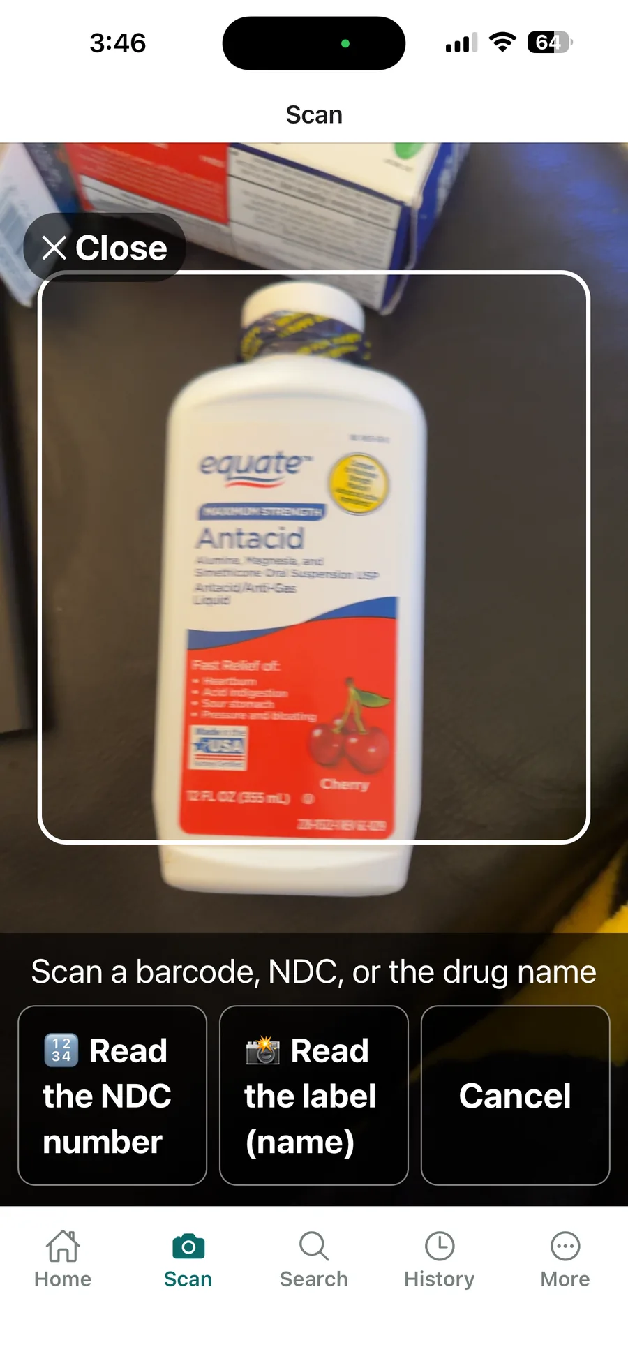 VerifyDrugLabel camera scan reading a pill bottle
